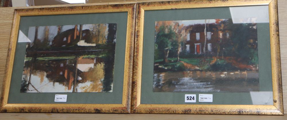 Clive McCartney (b. 1960), Landscapes with houses, signed, oil on board, a pair, 21cm x 29.5cm